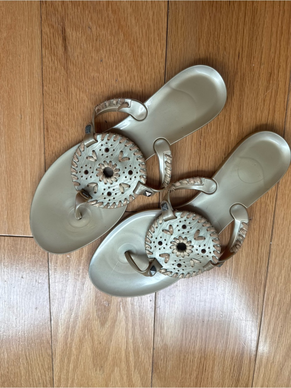 Jack Rogers Metallic Beige Decorative Thong Sandals